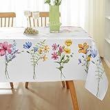 MATIRUG Spring Summer Rectangle Tablecloths 60x102,Floral with Dragonfly Polyester Table Cloths,Botanical Flower Waterproof Washable Fabric Table Cover Outdoor Picnic Weeding