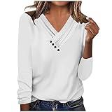 Long Sleeve Shirts for Women Womens Long Sleeve Tops Fall 2023 V Neck Long Sleeve Blouses Loose Fit Button Solid Casual Tees Clothes Prime Big Deal Days Event Page Lightning Deals of Today 2023