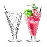 binsakao Milkshake Ice Cream Sundae Glasses with Spoons Set of 2 - Old Fashioned Soda Glasses, Fountain Hobnai Glass for Ice Cream (8.1 oz, Clear)