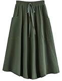 Lyking Women's Casual High Waist Pleated A-Line Midi Skirt with Pocket(Army Green,X-Small)