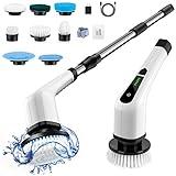 Bomves Electric Spin Scrubber, Cordless Cleaning Brush Scrubber for Home, 400RPM/Mins-8 Replaceable Brush Heads-90Mins Work Time, 3 Adjustable Size, 2 Speeds for Bathroom Shower Bathtub Glass Car