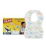 Glad for Kids Shark Disposable Paper Bibs with Crumb Catcher for Feeding - Absorbent and Leakproof Eating and Travel Essentials for Mess-Free Meals, 30 Count