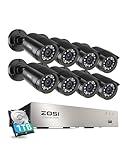 ZOSI 3K Lite 8CH Security Camera System Outdoor with 1TB Hard Drive,AI Human/Vehicle Detection,Night Vision,H.265+ 8 Channel 5MP Lite Video DVR Recorder,8X 1080P HD 1920TVL Weatherproof CCTV Cameras