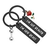 MAOFAED His Beauty Her Beast Couples Keychain Set Gift for Boyfriend Girlfriend Valentine’s Day Gift (beauty beast black)