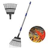 Garden Rake -Small Leaves Rakes for Gardening - 11 Metal Tines 8.5" Wide - 78" Long Handle Leaf Rakes for Lawns Heavy Duty for Yard Lawn Shrub Garden Beds