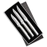 Rada Cutlery - S01 Rada Cutlery Paring Knife Set 3 Knives with Stainless Steel Blades and Brushed Aluminum Made in The USA, 7 1/8", 6 3/4", 6 1/8", Silver Handle