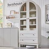 IFGET 71" Tall Arched Kitchen Pantry, Modern Farmhouse Wood Kitchen Storage Cabinets with 2 Large Drawers and Adjustable Shelves, Versatile Cupboard for Kitchen, Dining Room, Bathroom, White