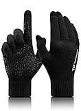 TRENDOUX Men Gloves Winter, Womens Touchscreen Glove Texting Phone Unisex - Driving Running Work - Anti-slip Grip - Elastic Cuff - Soft Knit Material - Winter Warm Glove for Cold Hands - Black - XL