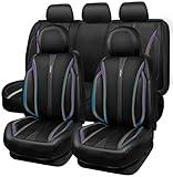 CAR Pass Nappa Leather Car Seat Covers, Durable Waterproof Luxury Universal for SUV Pick-up Truck Sedan, Anti-Slip Driver 5 Seats Covers Full Set with Backrest (Black Chameleon Iridescent Reflective)