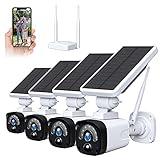 Solar Security Camera System Outdoor Wireless WiFi 4 Pack, 3MP Solar Powered (Include Base Station & 4 Solar Cameras), 2-Way Audio, Night Vision, PIR Motion Detection, IP65 Waterproof