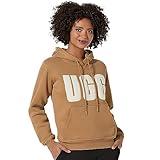 UGG Women's Rey Uggfluff Logo Hoodie Sweater, Chestnut Plaster, 3X