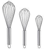 Whisks for Cooking, 3 Pack Stainless Steel Whisk for Blending, Whisking, Beating and Stirring, Enhanced Version Balloon Wire Whisk Set, 8"+10"+12"