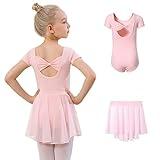 DIPUG Pink Girls Ballet Leotards with Removable Skirt Toddler Hollow Back Dance Dress Combo Size 4t 5t 6 S