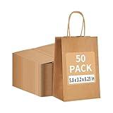 RACETOP 50 Pack Kraft Small Paper Bags with Handles Bulk, 5.8"x3.2"x8.25" Brown Gift Bags for Retail, Shopping, Birthday Parties, Mini Bags for Business, Goodies