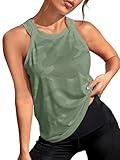 OYOANGLE Women's Camo Print Sleeveless Workout Shirts Exercise Running Tank Tops Active Gym Tops Green Large