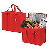 VENO 2 Pack Cooler Bag and Insulated Grocery Bags for Food Delivery, Collapsible Cooler, Reusable Shopping Bags for Groceries with zipper, Foldable, Heavy-Duty, Stands Upright (Red, 2 Pack)