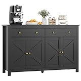 FOTOSOK Sideboard Buffet Cabinet with Storage, 55.1" Large Buffet Cabinet Kitchen Cabinet with Shelves and Doors, Farmhouse Coffee Bar Cabinet Wood Buffet Table Sideboard for Kitchen, Black