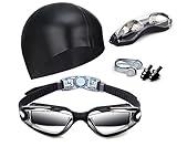 Hurdilen Swim Goggles Swimming Goggles No Leaking with Nose Clip, Earplugs, Swim Cap and Case for Men Women