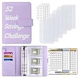 Vodolo 52 Week Money Saving Challenge Binder with Envelopes,Storage Budgeting Binder Budget Book Cash Saving Challenge Box kit with Pouches, Family Emergency Binder （Purple）