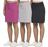 Real Essentials 3 Pack Womens 20 Inch Athletic Skorts Skirt Pockets Running Casual Skirt Shorts Underneath Workout Knee Length Tennis Modest