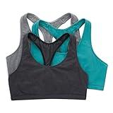 Hanes Women's Racerback Bralette Pack, Low Impact Sports Bra, Solid or Assorted, 3-Pack, Concrete Heather/Isle Green/Sky Grey Heather