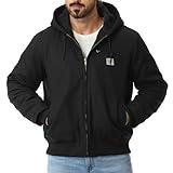 TUAOVA Men's Work Coat Washed Duck Fleece Lined Waterproof Workwear Fit Relaxed Winter Hooded Active Jacket(Black,XL)