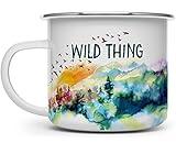 Wild Thing Enamel Campfire Mug, Outdoor Adventure Enthusiast Camping Coffee Cup, Wanderlust Mountain Nature Hiking Camp Lover Gift (16oz)