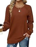 Saloogoe Fall Clothes for Women 2024 Trendy Crew Neck Sweatshirts Dressy Tunic Tops Outfits Caramel M