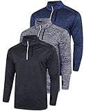 3 Pack: Men's Quarter 1/4 Zip Pullover Long Sleeve Workout Jackets, Athletic Dry Fit Running Shirts (Set 1, Large)