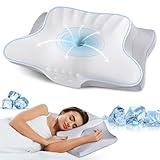 Cervical Neck Pillow Memory Foam Pillows Cooling Pillow for Neck Pain Relief, Ergonomic Orthopedic Neck Support Contour Bed Pillow for Side Back Stomach Sleepers with Washable Ice Silk Pillowcase