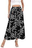 Askyes Women’s Summer Long Skirts High Waisted Casual Work Beach Flowy Maxi Skirt with Pockets,Black D Floral,L