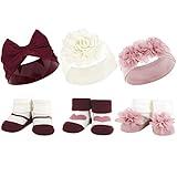 Hudson Baby Baby Girls' Headband and Socks Giftset, Burgundy Blush, One Size