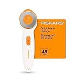 Fiskars 45mm Rotary Cutter for Fabric - Premium Stick Rotary Cutter - Craft Supplies - Crafts, Sewing, and Quilting Projects - White