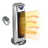 Comfort Zone Electric Oscillating Ceramic Tower Space Heater, Remote, Backlit Digital Thermostat & Temperature Display, Timer, & Overheat Sensor, Ideal for Home, Bedroom, & Office, 1,500W, CZ499R