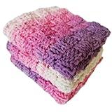 Cotton Dish Cloths Handmade Set of 3 Pink Crochet Kitchen Reusable Rags Wash Cloth Soft Cozy Ecology Mini Towels