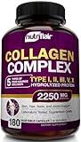 NutriFlair Multi Collagen Peptides 2250mg, 180 Capsules - Type I, II, III, V, X - Collagen Supplements Complex Powder Pills for Women and Men - Hydrolyzed Protein, Healthy Hair, Skin, Nails - Non-GMO