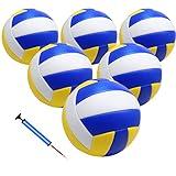 6 Pack Official Size 5 Volleyball Balls of Composite Leather Inflatable with Pump for Womens, Mens, for Outdoor, Indoor, Beach, Pool