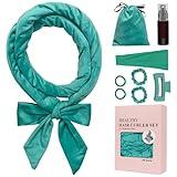 ZILAMPU No Heat Curling Rod Headband for Women & Girls, 70" Velour Overnight Hair Curlers Wrap for Long, Lazy Curls - Blue-green