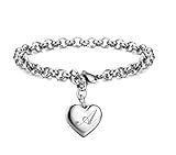 Monily Initial Charm Bracelets for Women Stainless Steel Charm Bracelets for Women Letters A Alphabet Heart Bracelet Jewelry Gifts for Women