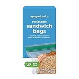 Amazon Basics Reclosable Sandwich Double Zipper Storage Bags, 100 Count, Pack of 1