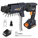 20V Drywall Screw Gun Brushless, MAXXT Cordless Lithium-Ion Brushless Self Feeding Drywall Screwdriver Autofeed 5000RPM with Collated Drywall Attachment（Included 2.0Ah Battery and Charger）