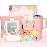 Self Care Gifts for Women, Unique Birthday Gifts for Women, Get Well Soon Basket Care Package Christmas Gifts Relaxing Spa Set with 300GSM Blanket 40oz Tumbler for Mom Her Best Friend Sister