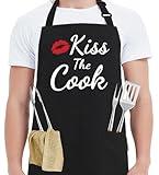 Kaidouma Funny Aprons for Women Men - Kiss the Cook Apron - Funny Chef Cooking BBQ Grill Aprons with 2 Pockets - Birthday Mothers Day Gifts for Mom, Wife - Fathers Day Christmas Gifts for Dad, Husband