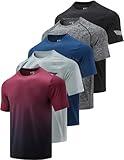 5 Pack Men’s Active Quick Dry Crew Neck T Shirts | Athletic Running Gym Workout Short Sleeve Tee Tops Bulk (Set 3, Large)