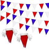 LoveVC 100 Feet Red Blue White Pennant Banner Flags String Triangle Bunting Flag for 4th of July Kids Birthday Wedding Outdoor Garden Hanging Festivals Decoration,60 Pcs