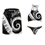 KEIAHUAN Couple Matching Swmsuits His and Hers Summer Beachwear Piano Music Note Printing Women's High Waisted Swimwear Sexy Halter Bikini Set-L