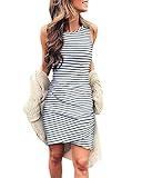 BTFBM Women 2023 Summer Sleeveless Tank Dresses Crew Neck Slim Fit Short Casual Ruched Bodycon Party Club Mini Dress(106Stripe, Medium)