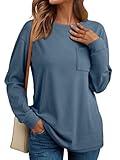 AUTOMET Long Sleeve T Shirts for Women Crewneck Oversized Lightweight Sweatshirts Fall Fashion Clothes, Blue, XX-Large