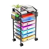 Simple Trending 8 Tier Rolling File Cart, Metal Desk File Organizer with Sliding Trays and Two pen holders, Metal Mesh Paper Letter Storage Multi-Functional Rolling Clutter Cart, Black