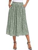 Zeagoo Womens Summer Elastic High Waist Midi Skirt Polka Dot Casual A Line Flowy Skirt with Pockets Green L